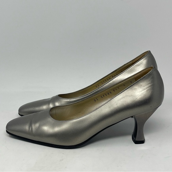 Salvatore Ferragamo Pumps Womens 6 B Metallic Silver Gray Leather Heels Vintage - Picture 4 of 16